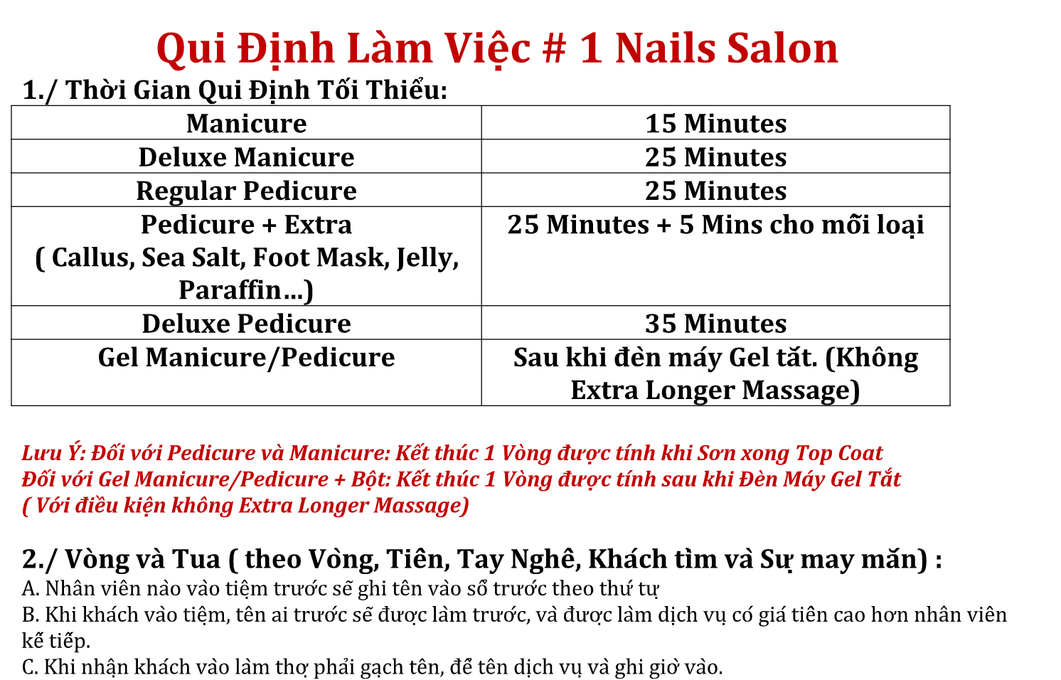 Qui Định Làm Việc # 1 Nails Salon