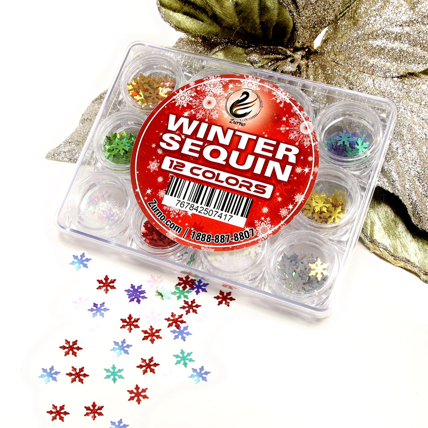 Nail Art Winter &amp; Snow Sequin - 12 Colors/Box