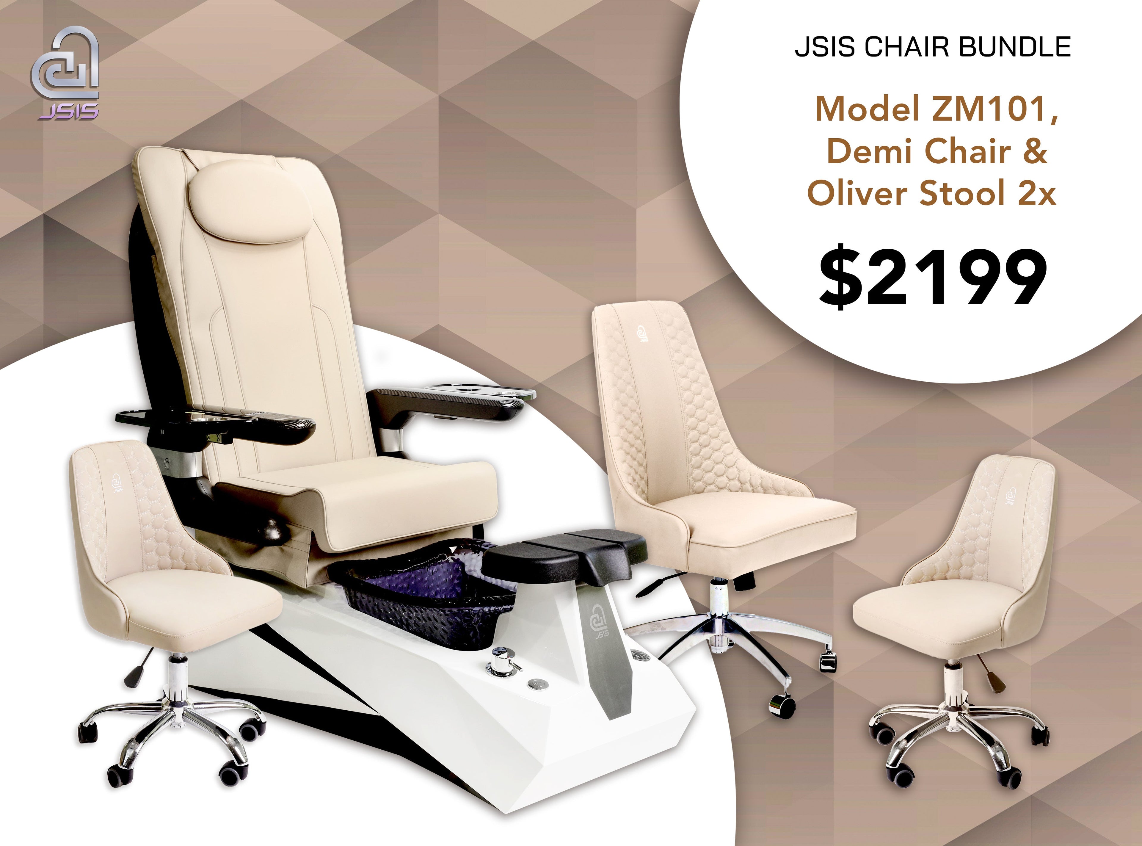 JSIS - Pedicure Spa Chair - ZM101 - FREE Demi &amp; Oliver Stool