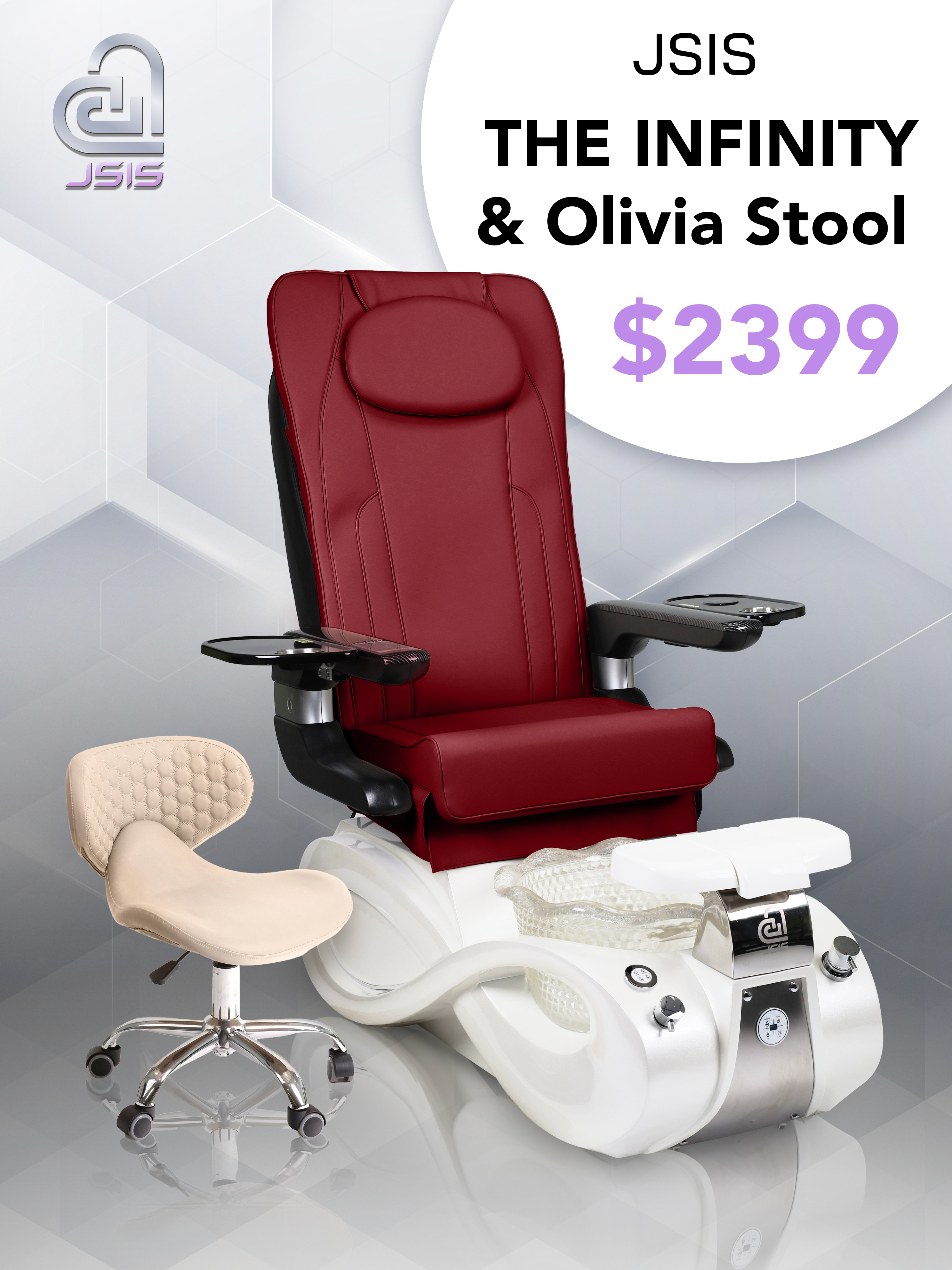 JSIS - Pedicure Spa Chair - Model B - Infinity - FREE Olivia Stool