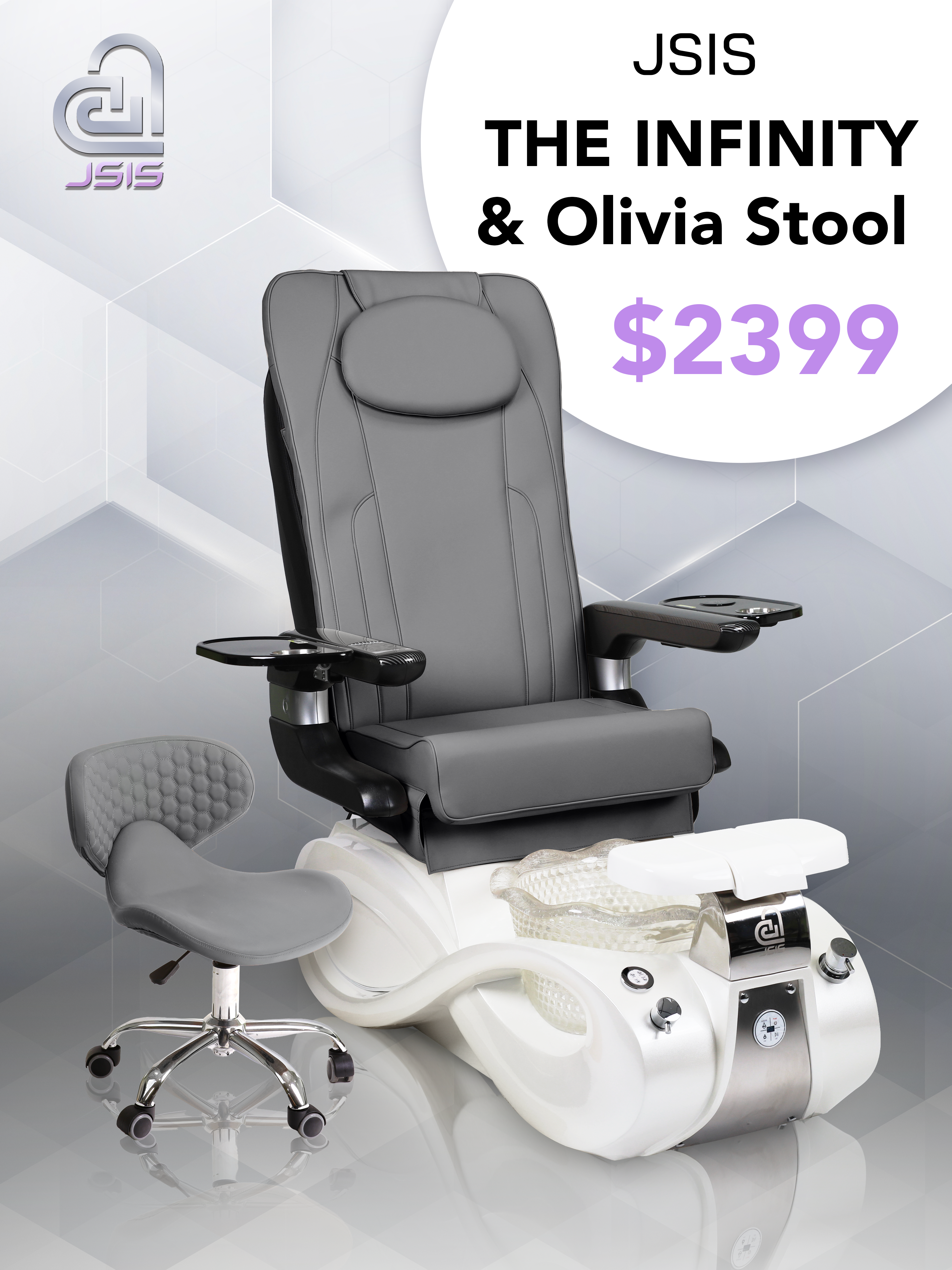 JSIS - Pedicure Spa Chair - Model B - Infinity - FREE Olivia Stool