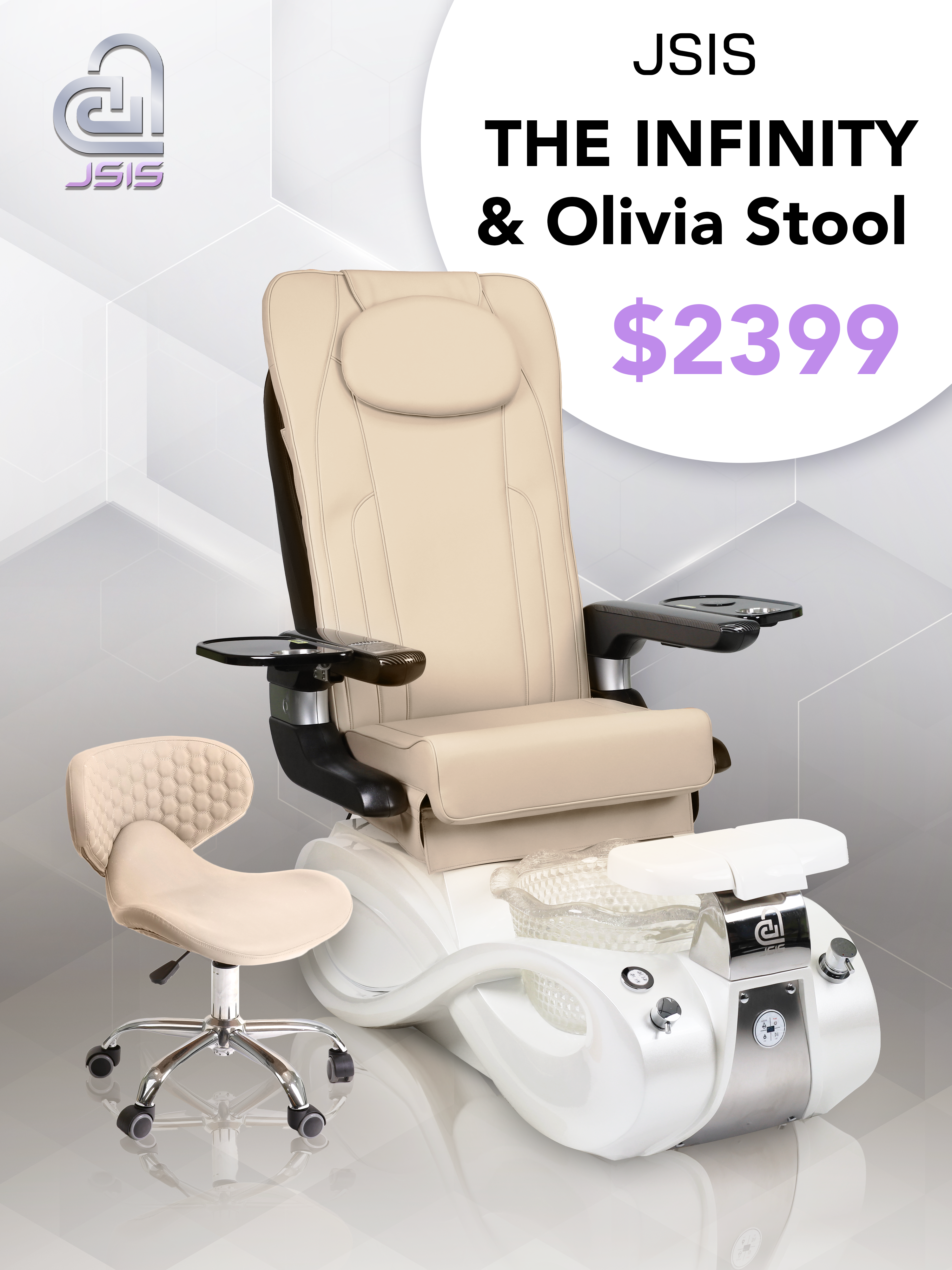 JSIS - Pedicure Spa Chair - Model B - Infinity - FREE Olivia Stool