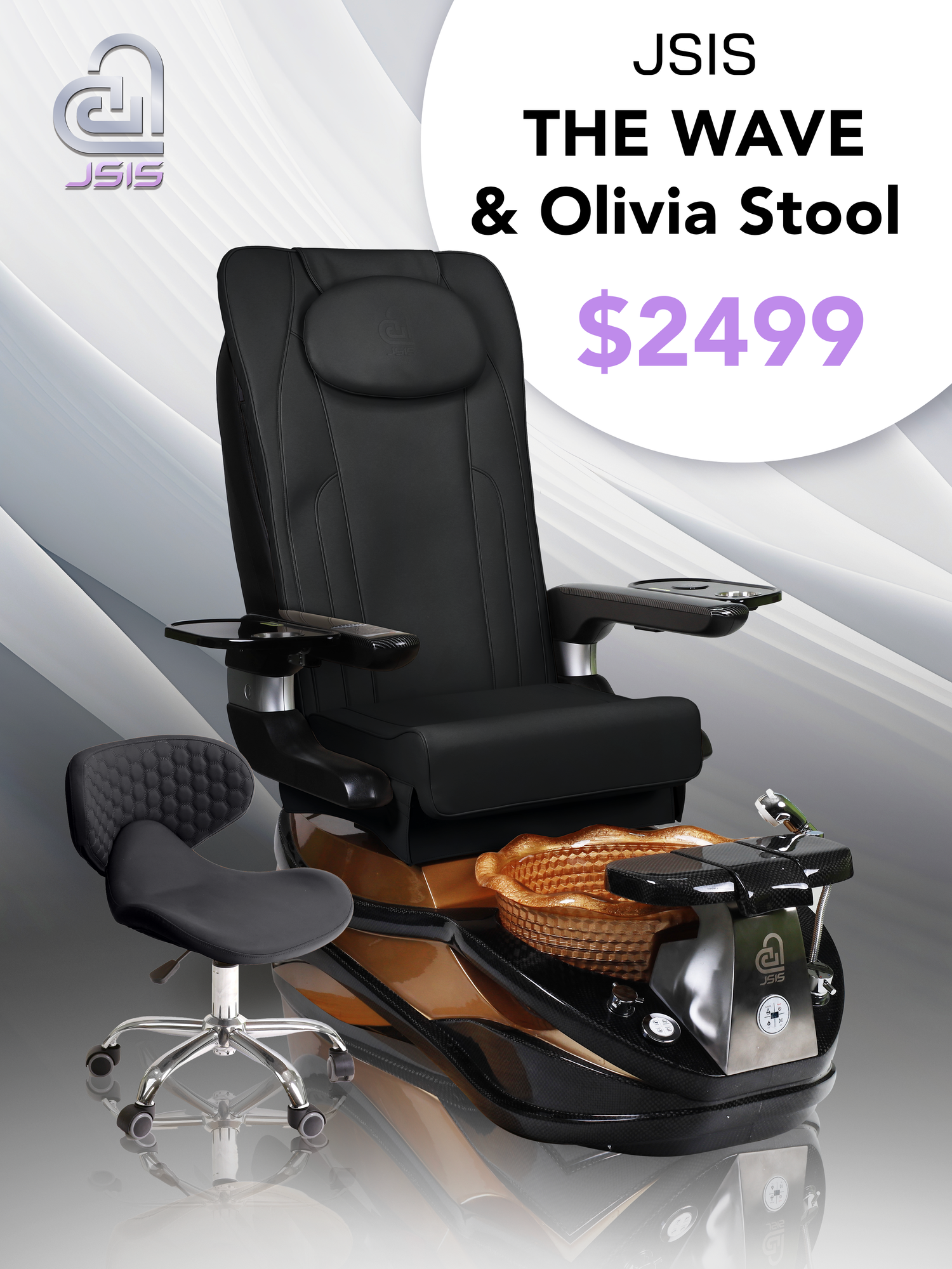 JSIS - Pedicure Spa Chair - Model A - The Wave - FREE Olivia Stool