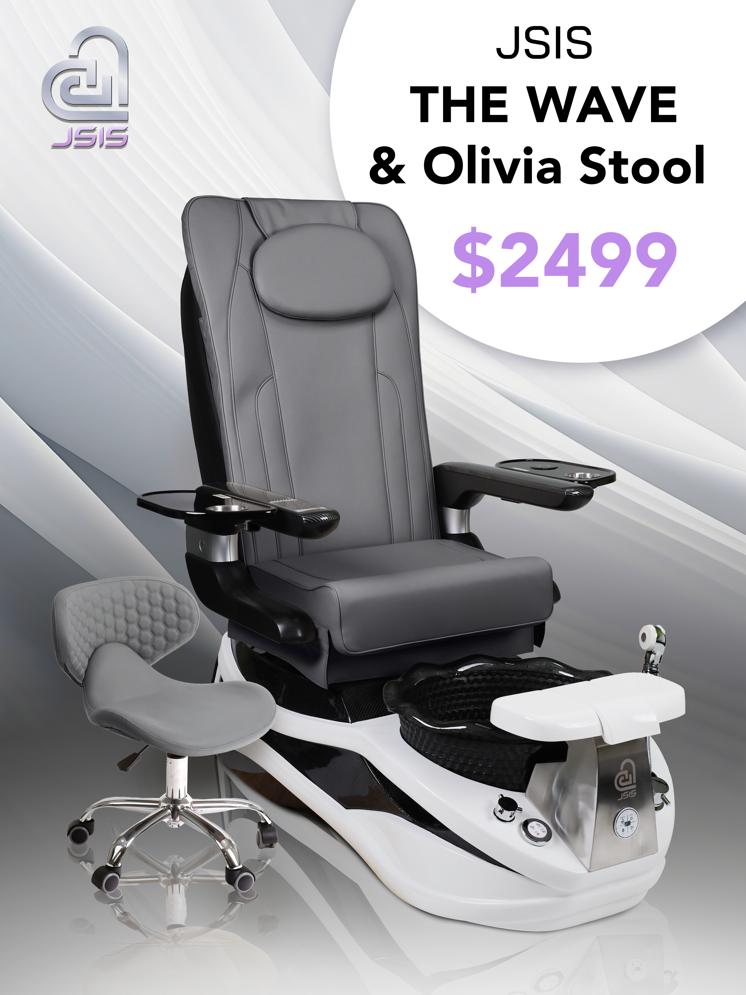 JSIS - Pedicure Spa Chair - Model A - The Wave - FREE Olivia Stool